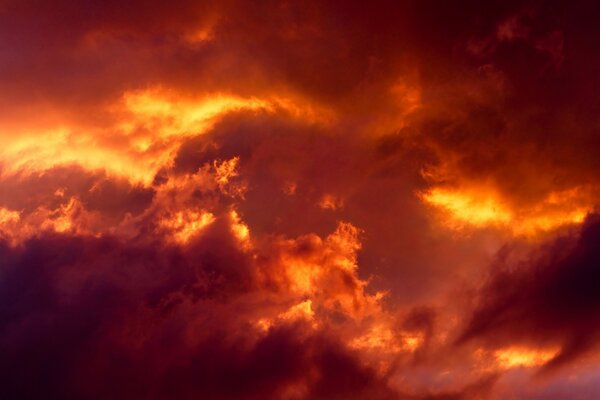 The fire element. Fire in the sky. Fiery sunset