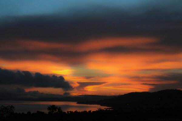 Dusky sunset in the evening in the mountains