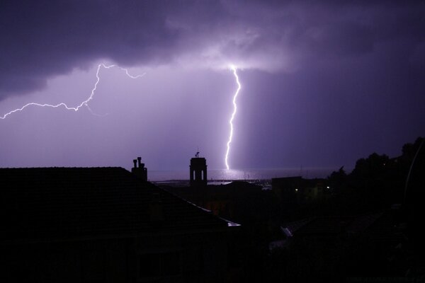 Lightning strike into the water