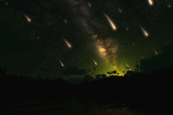 Galaxie-Sternenhimmel und Explosionen