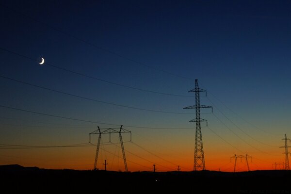 Power lines and the evening sky