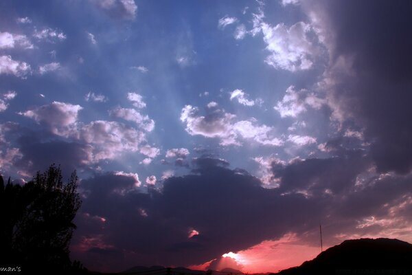 Pink sunset on a dark sky