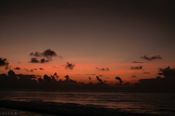 Red sunset on the sea landscape