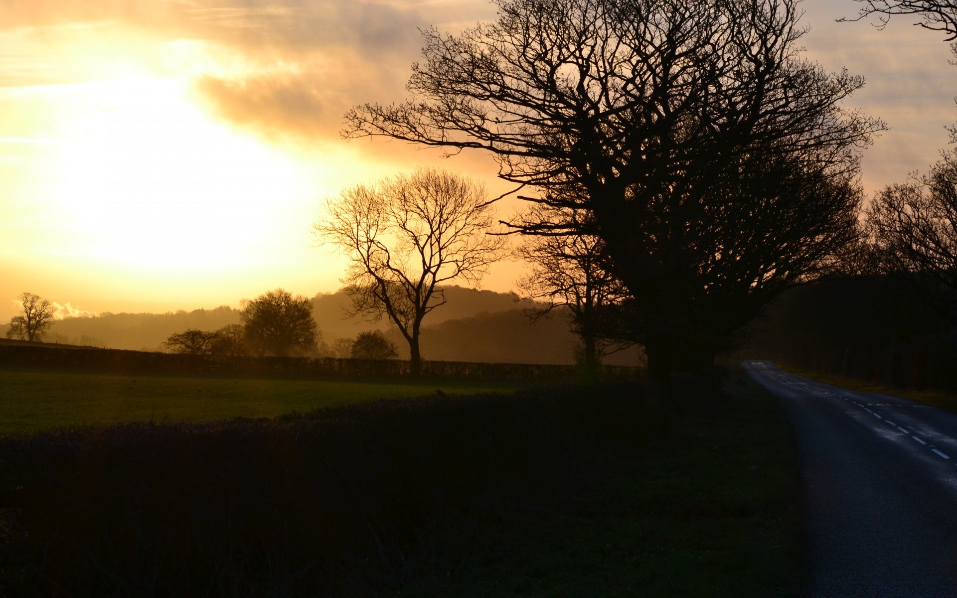 the sky landscape dawn tree sunset fog evening backlit sun light fall mist weather dusk nature fair weather outdoors sky