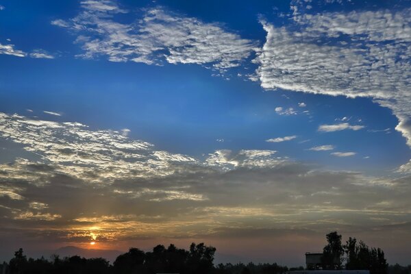 Sunset and cloudy bright sky