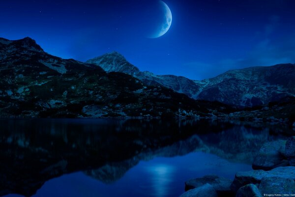 Beautiful landscape of the moon and mountains