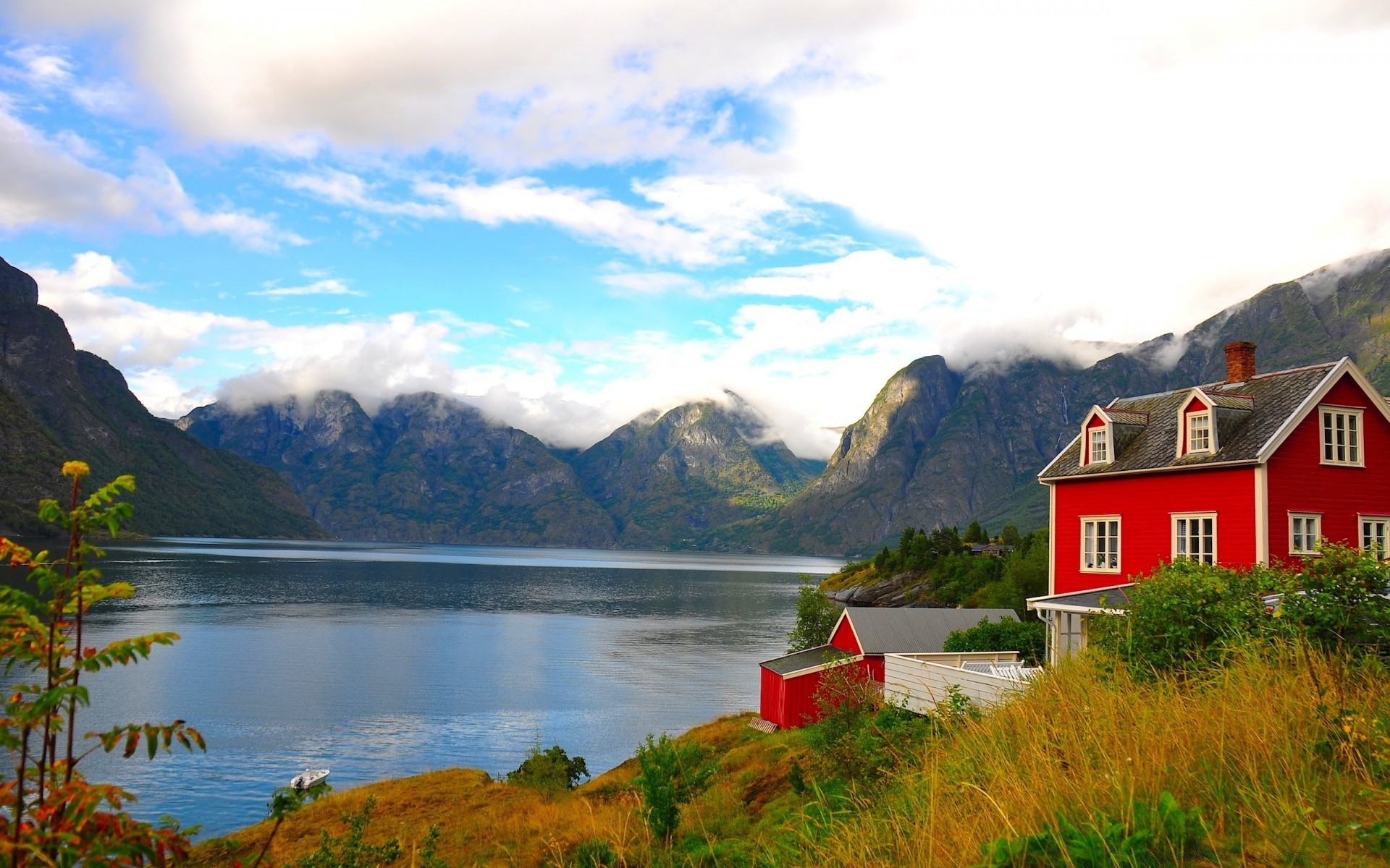 see wasser natur reisen im freien berge landschaft himmel herbst holz fjord baum sommer