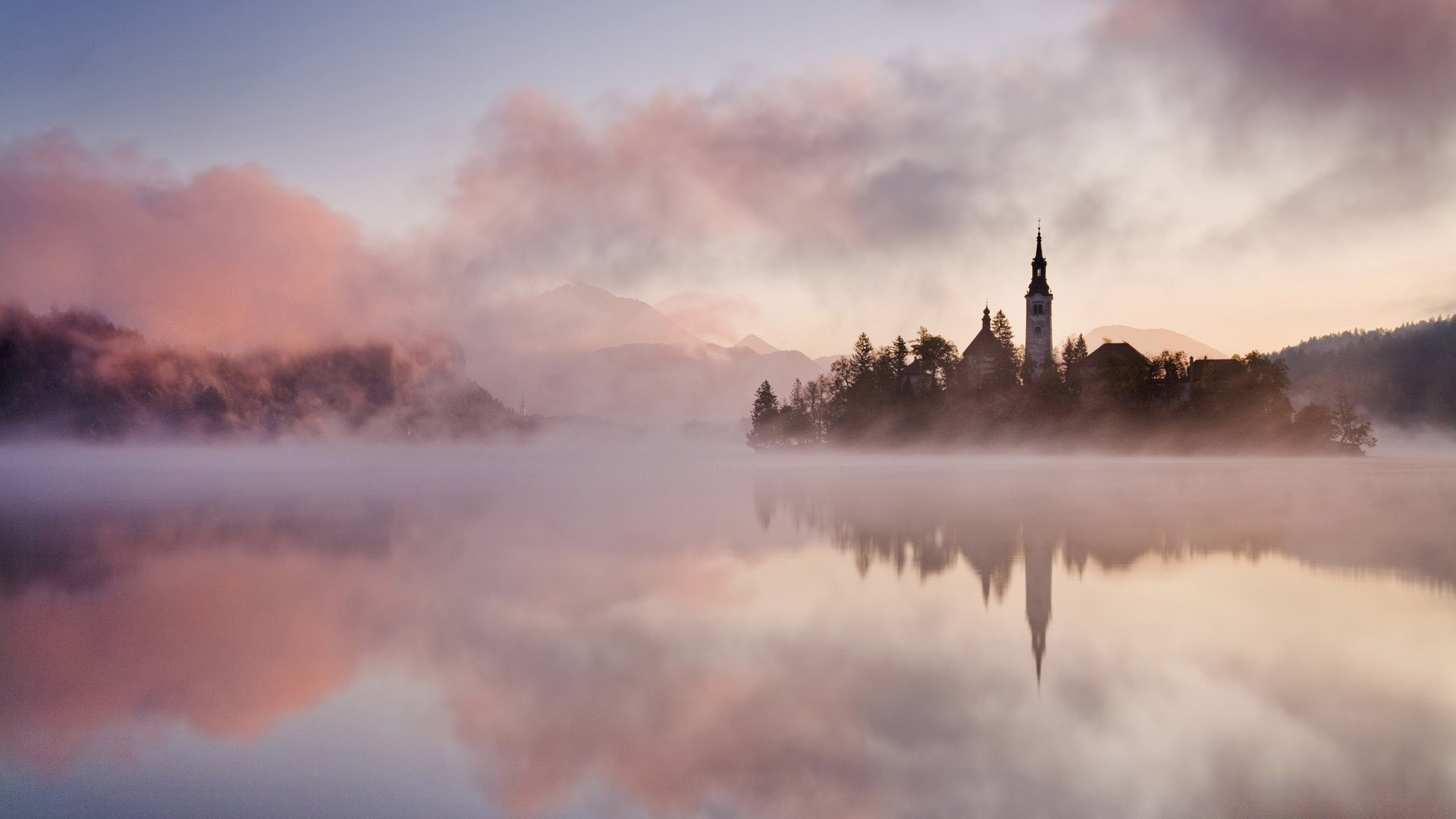 lake fog mist water dawn sunset outdoors reflection landscape snow nature travel winter river sky