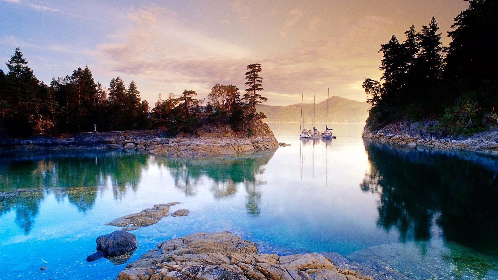 lake water reflection landscape sunset dawn travel nature sky river beach