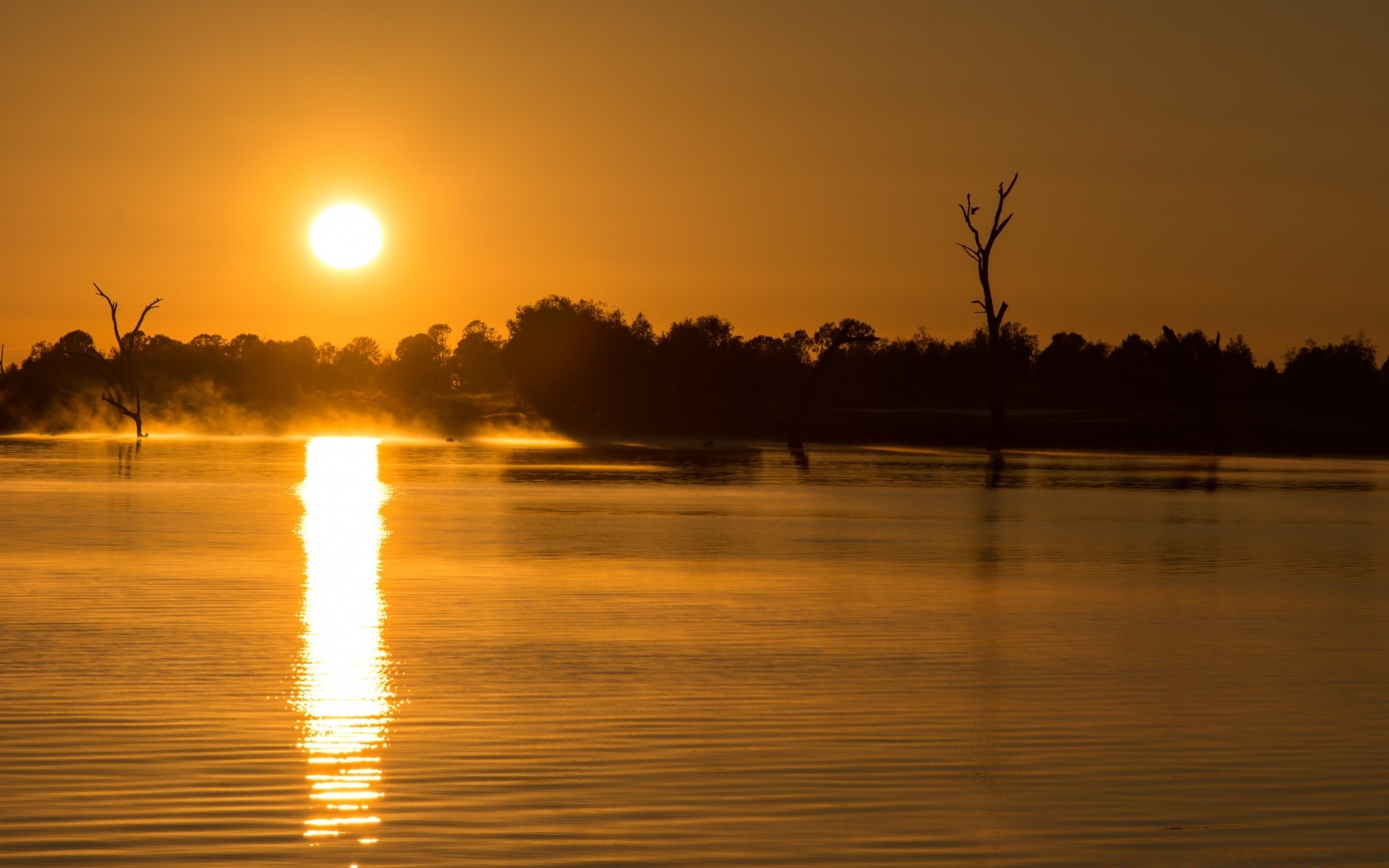 lake sunset dawn water evening sun dusk reflection backlit silhouette nature landscape sky fair weather outdoors