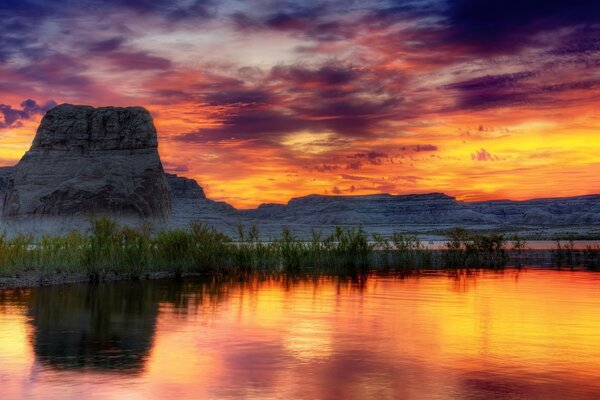 Orange sunset. Bright landscape