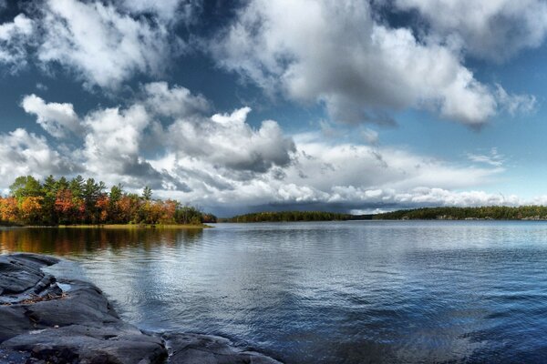 Sky landscape with lake and clouds