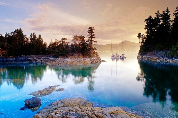 Sunset reflection in clear water