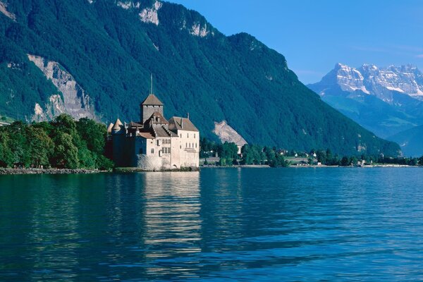 Castle on the shore of a mountain lake