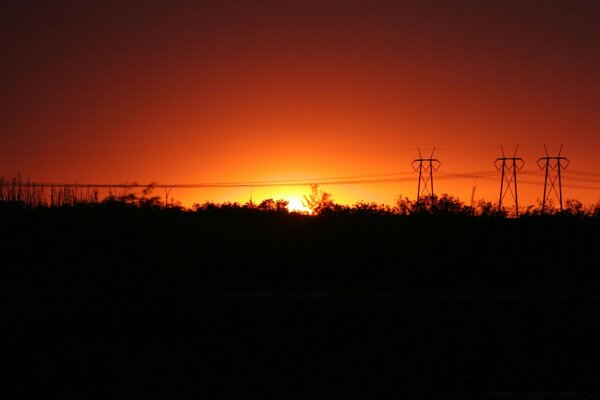 Mysterious sunset. The sun is over the horizon