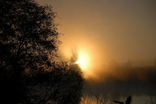 Im Morgengrauen steigt die Sonne langsam in den Himmel auf