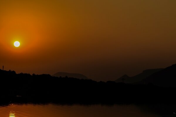 Nature in the thick twilight at sunset