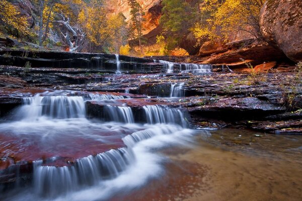 Waterfall in the autumn forest