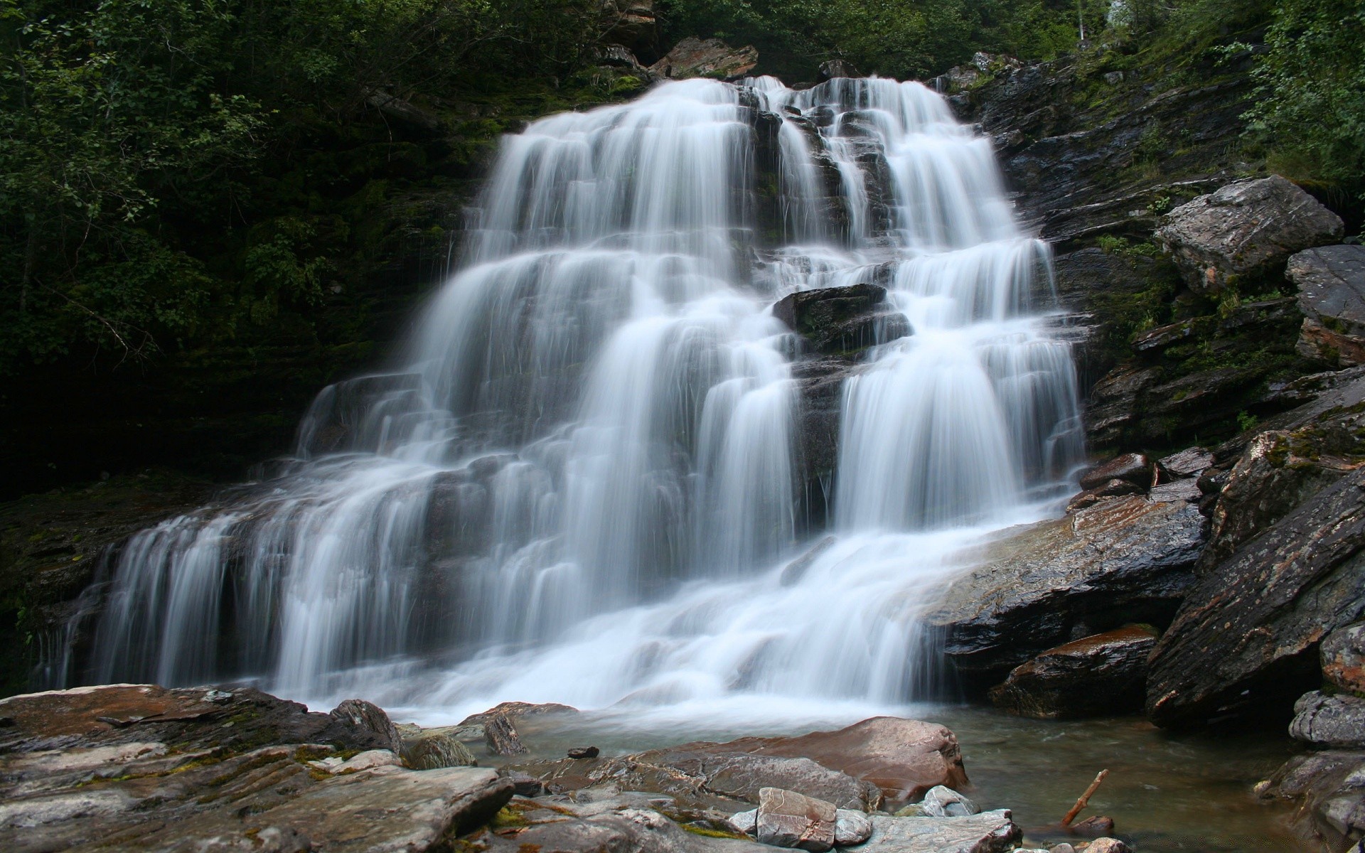 waterfalls waterfall water river stream cascade nature rock fall wood creek motion moss flow purity landscape photograph wet travel slick