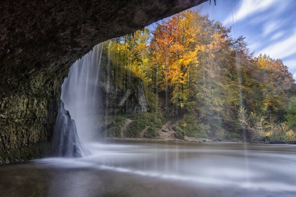 Beautiful autumn waterfall landscape