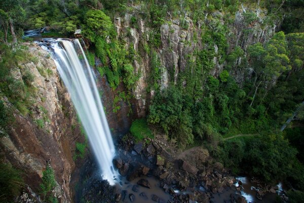 High waterfall in the forest