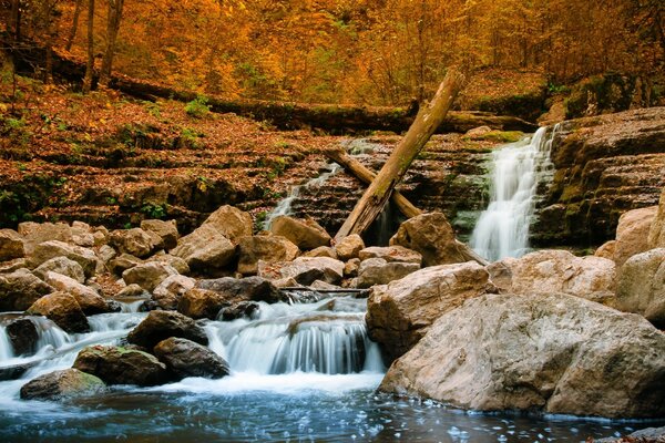 Schöner Wasserfall im Herbstwald