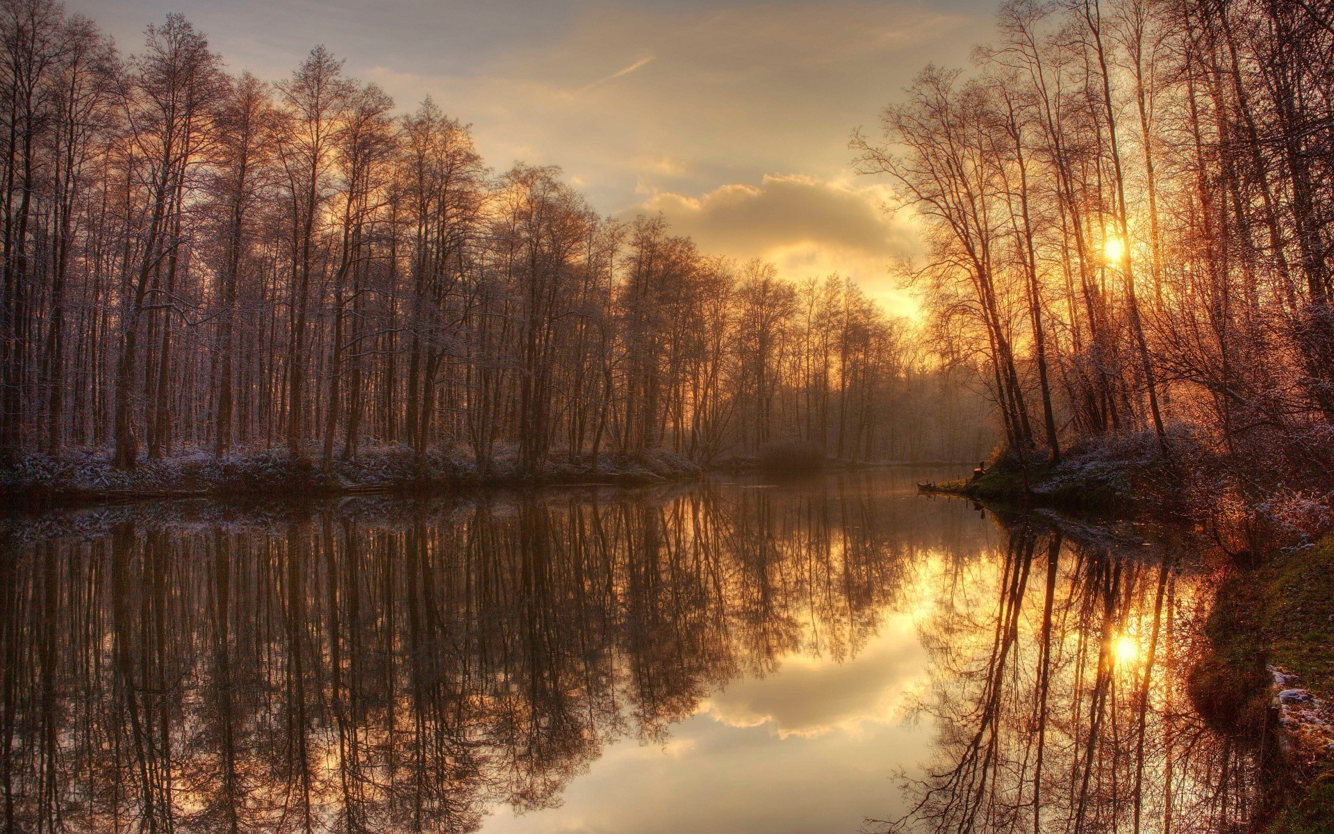 autumn dawn reflection water landscape nature lake tree wood sunset river fall evening outdoors