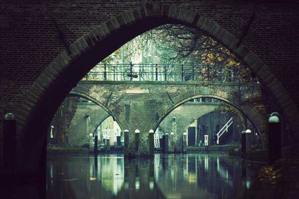 Beautiful architectural bridge with a river