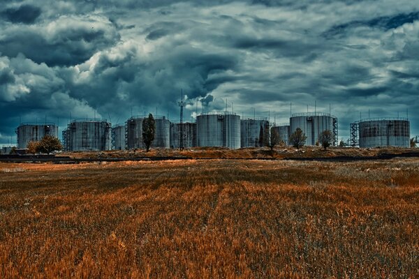 Panorama zachmurzonego nieba nad kiszonką