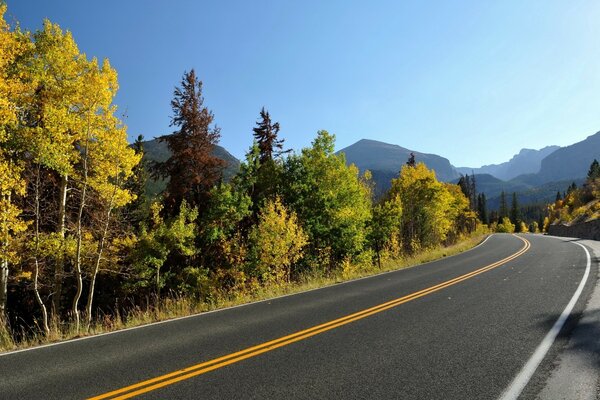 Autumn road going into the mountains