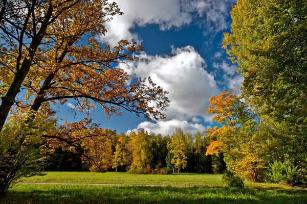 Herbstlandschaft mit mehreren Wolken am Himmel