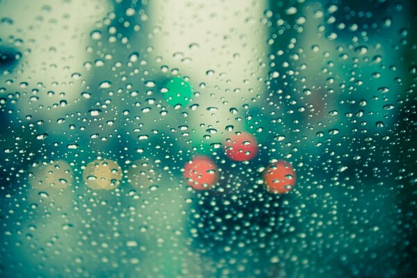 Rain on fogged glass at Christmas