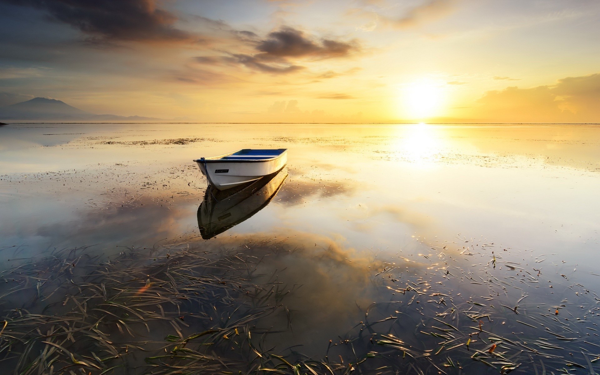 lake sunset dawn water sun beach sea ocean reflection evening sky dusk seascape landscape fair weather