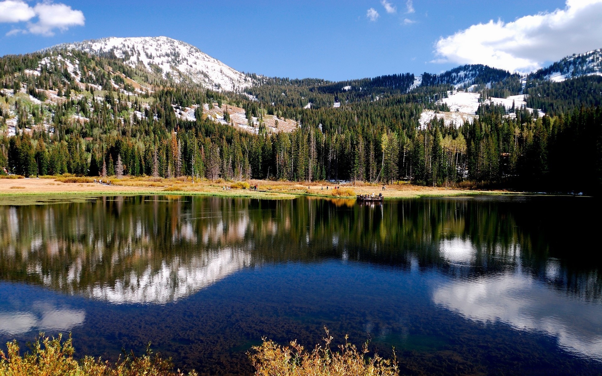 lake reflection water nature landscape wood sky mountain outdoors travel scenic tree