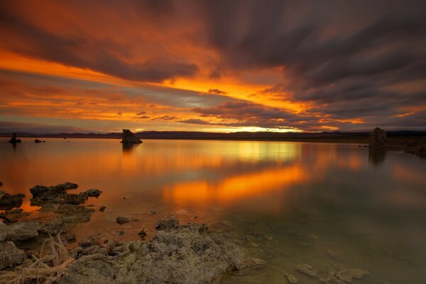 Mirror sky in the water. Cloud