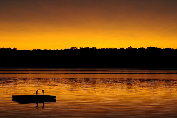 The water surface of the lake at sunset