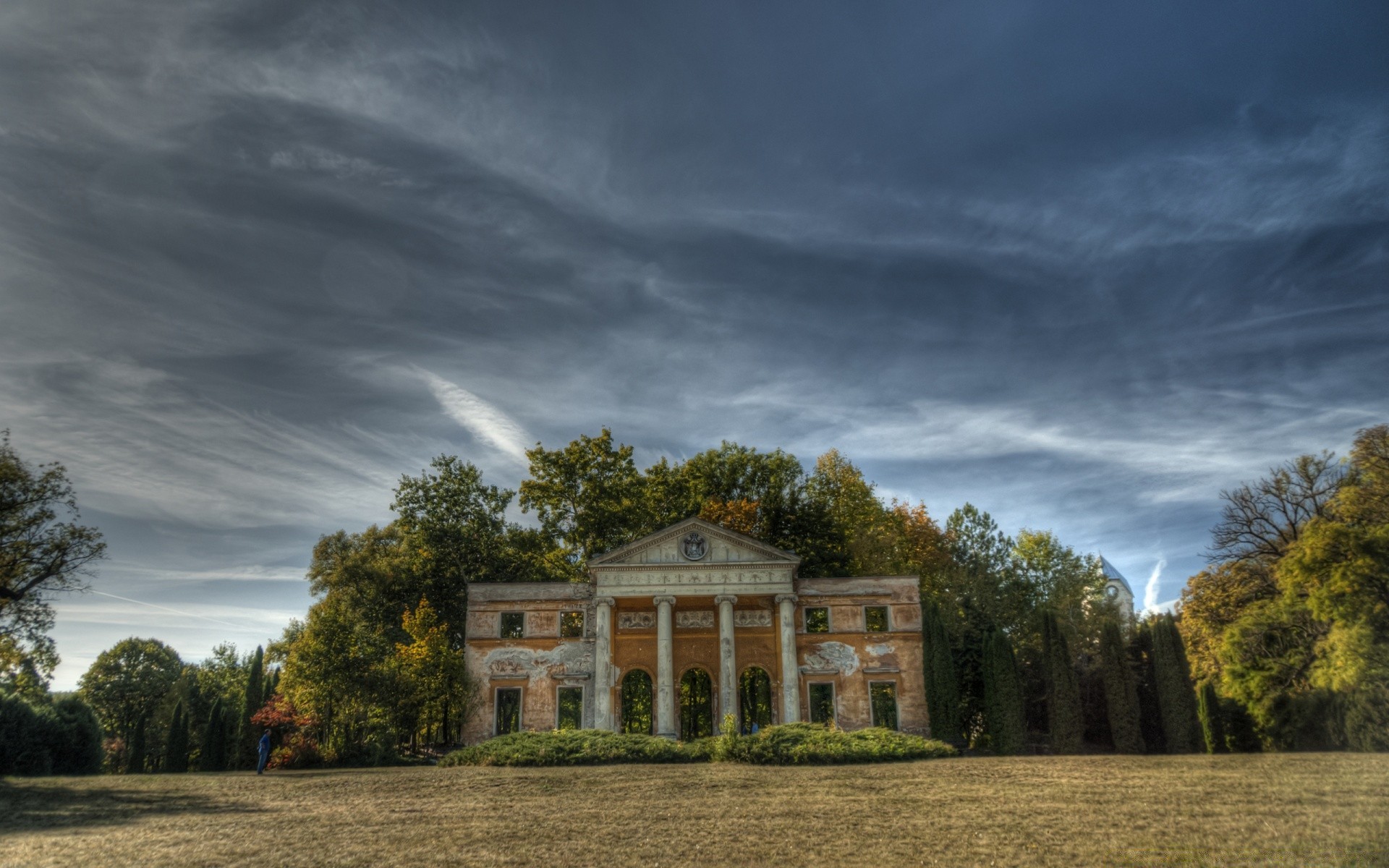 autumn outdoors tree sky daylight home architecture grass house mansion travel storm landscape lawn nature