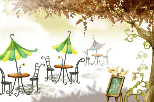  Autumn gazebos under a tree illustration