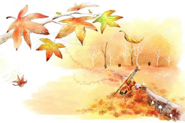 The wind blows away the autumn leaves