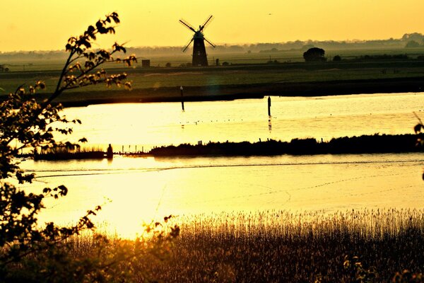 Sunset nature in the reflection of water