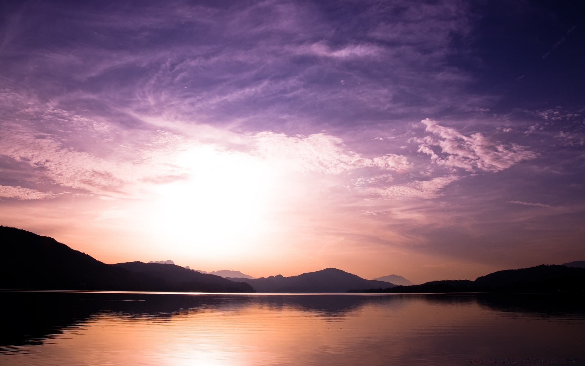 lake sunset water dawn dusk evening landscape reflection sky sun nature beach sea