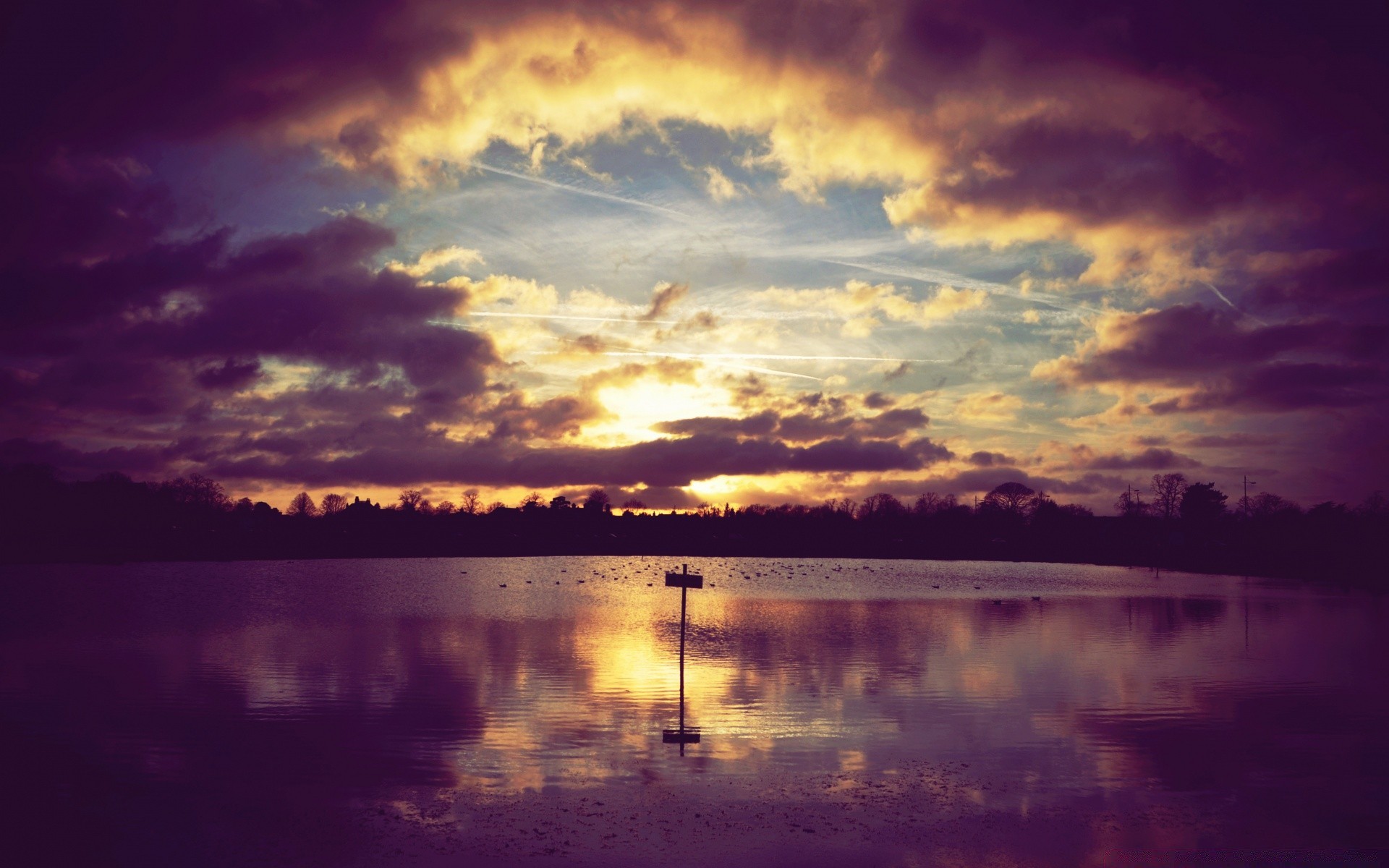 lake sunset water dawn evening dusk sun sky landscape reflection nature backlit