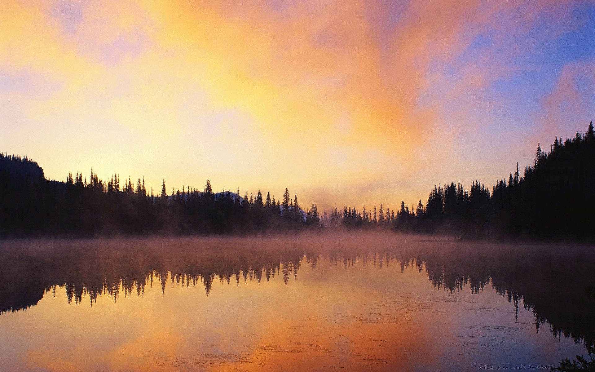 lake dawn reflection water sunset fall outdoors landscape evening nature tree placid river composure