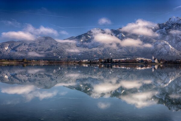 Berge Landschaft Schnee Wasser