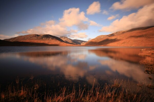 Autumn and sky, water and hills