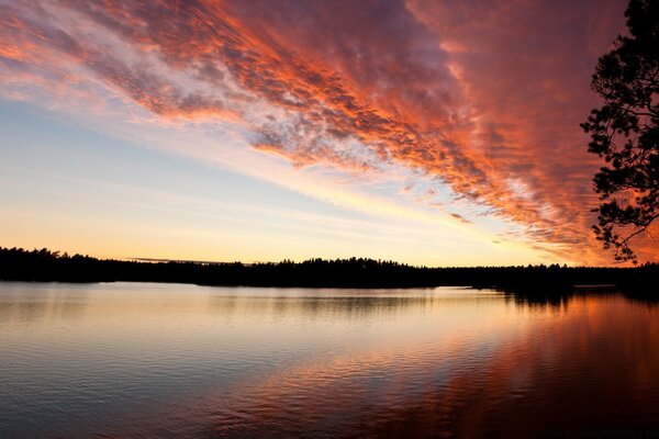 Schöner Sonnenuntergang am Abend am See