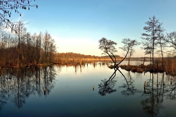 Reflection of the landscape of nature in the lake