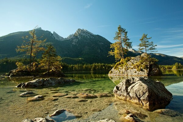 Natural landscape with mountains and lake