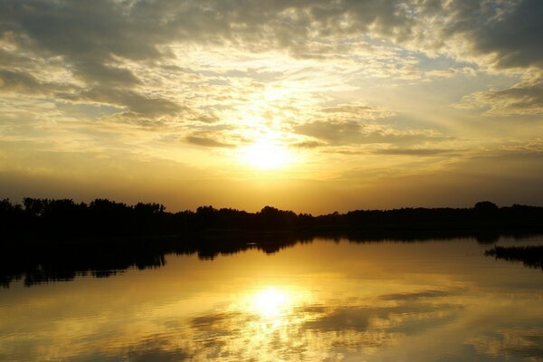 Beautiful summer sunset by the lake