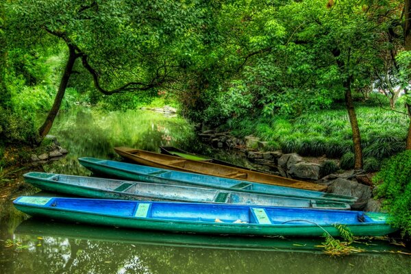 Water on the river with kayaks